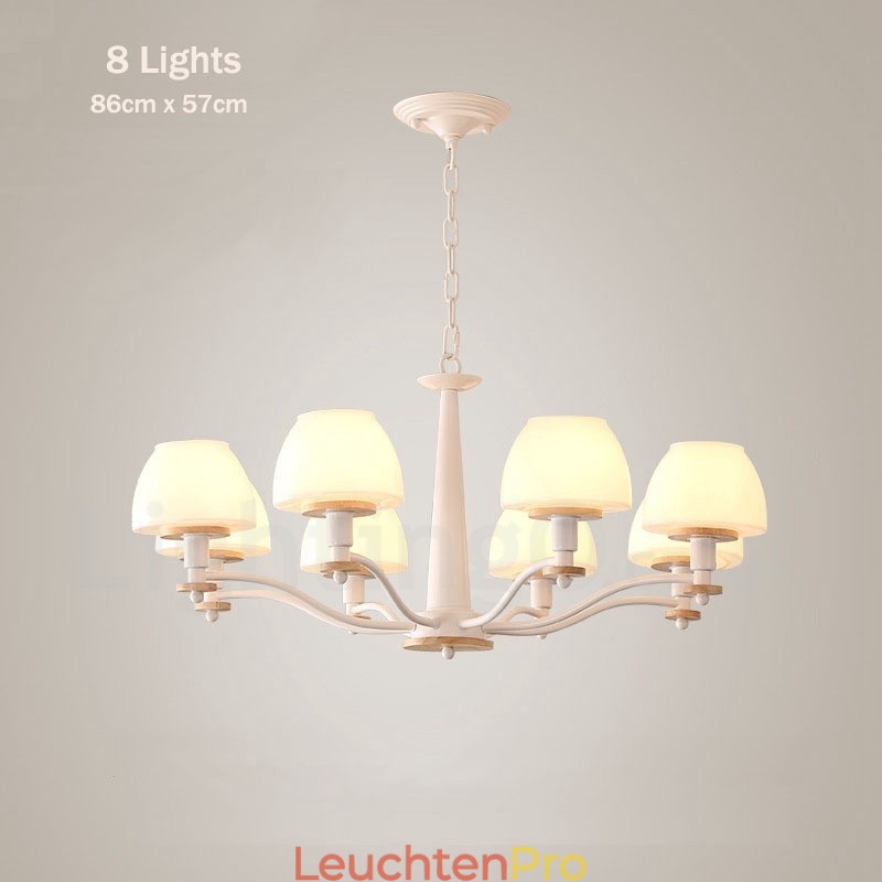 6-flammig 8-flammig Mehrfarbig Macaron Holz Pendelleuchte mit Glasschirmen Kronleuchter Nordischer Stil