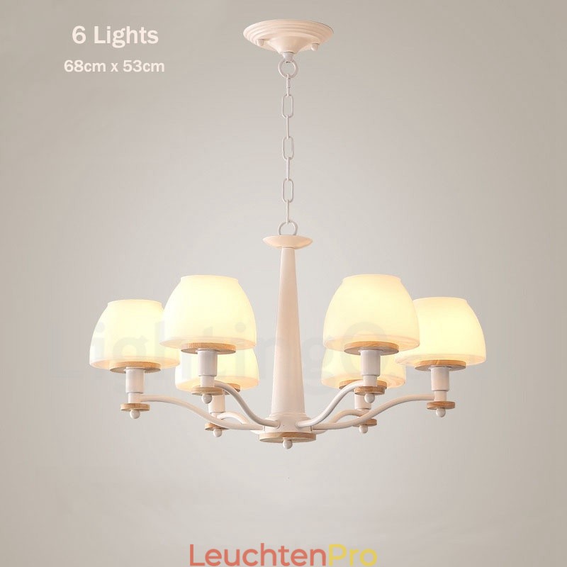6-flammig 8-flammig Mehrfarbig Macaron Holz Pendelleuchte mit Glasschirmen Kronleuchter Nordischer Stil