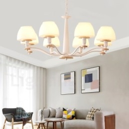 6-flammig 8-flammig Mehrfarbig Macaron Holz Pendelleuchte mit Glasschirmen Kronleuchter Nordischer Stil