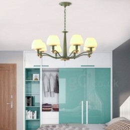 6-flammig 8-flammig Mehrfarbig Macaron Holz Pendelleuchte mit Glasschirmen Kronleuchter Nordischer Stil