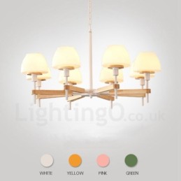 6-flammig 8-flammig Mehrfarbig Macaron Holz Pendelleuchte mit Glasschirmen Kronleuchter Nordischer Stil