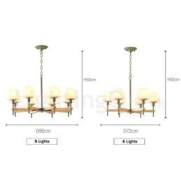 6-flammig 8-flammig Mehrfarbig Macaron Holz Pendelleuchte mit Glasschirmen Kronleuchter Nordischer Stil
