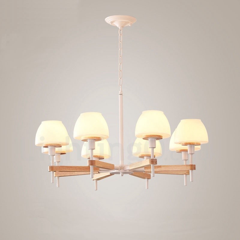 6-flammig 8-flammig Mehrfarbig Macaron Holz Pendelleuchte mit Glasschirmen Kronleuchter Nordischer Stil