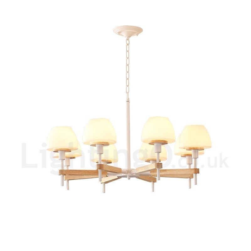 6-flammig 8-flammig Mehrfarbig Macaron Holz Pendelleuchte mit Glasschirmen Kronleuchter Nordischer Stil