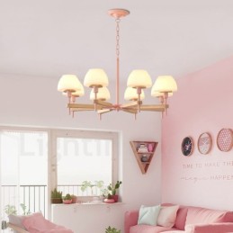6-flammig 8-flammig Mehrfarbig Macaron Holz Pendelleuchte mit Glasschirmen Kronleuchter Nordischer Stil