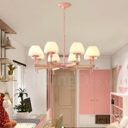 6-flammig 8-flammig Mehrfarbig Macaron Holz Pendelleuchte mit Glasschirmen Kronleuchter Nordischer Stil