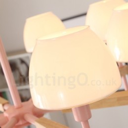 6-flammig 8-flammig Mehrfarbig Macaron Holz Pendelleuchte mit Glasschirmen Kronleuchter Nordischer Stil