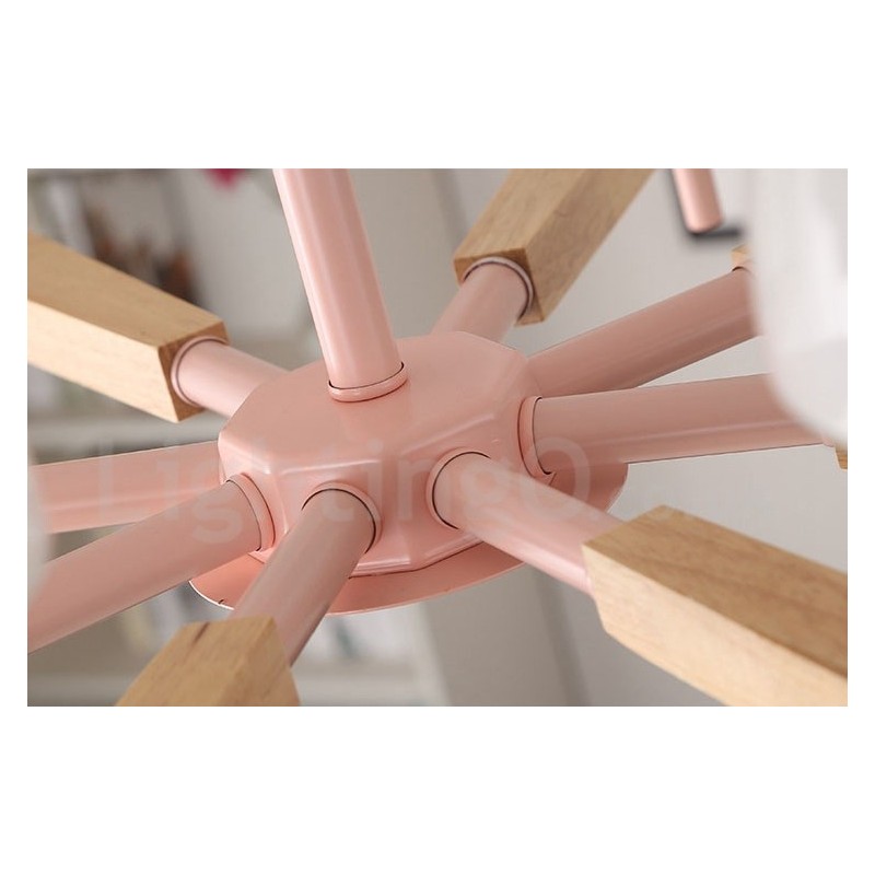 6-flammig 8-flammig Mehrfarbig Macaron Holz Pendelleuchte mit Glasschirmen Kronleuchter Nordischer Stil