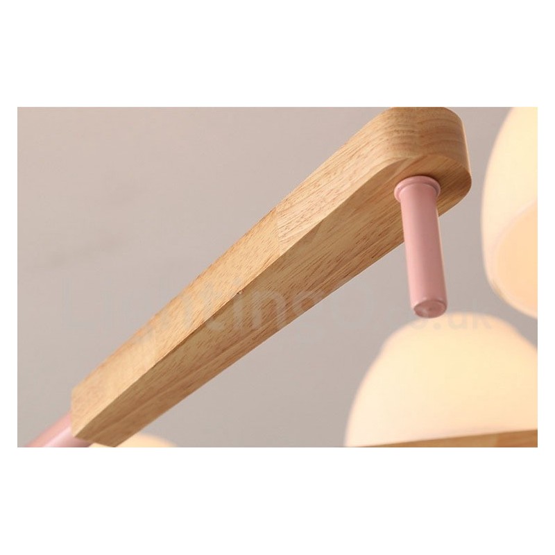 6-flammig 8-flammig Mehrfarbig Macaron Holz Pendelleuchte mit Glasschirmen Kronleuchter Nordischer Stil