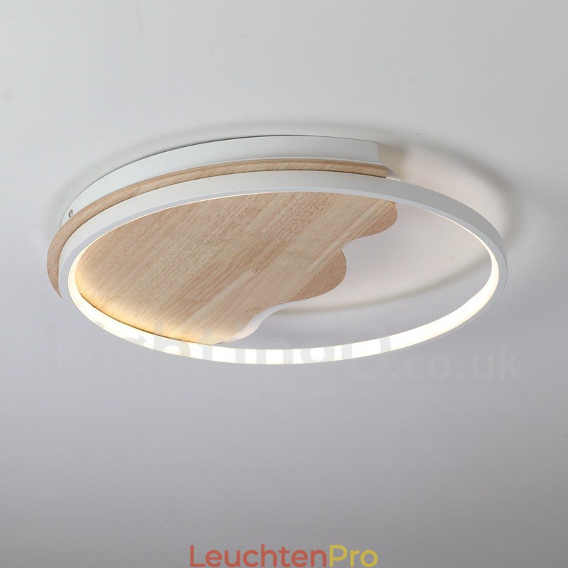 Dimmbare weiße runde Deckenleuchte aus Holz in Wolkenform, ultradünne Deckenlampe, kann auch als Wandleuchte verwendet werden