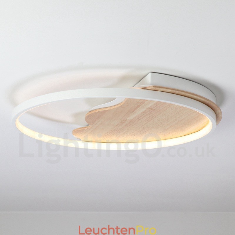 Dimmbare weiße runde Deckenleuchte aus Holz in Wolkenform, ultradünne Deckenlampe, kann auch als Wandleuchte verwendet werden