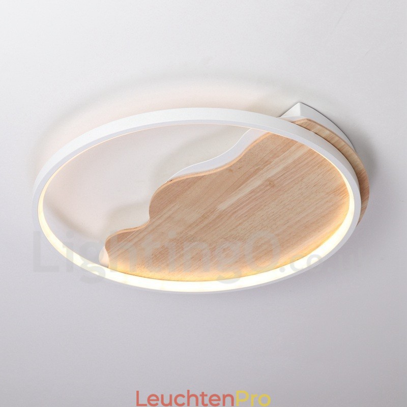 Dimmbare weiße runde Deckenleuchte aus Holz in Wolkenform, ultradünne Deckenlampe, kann auch als Wandleuchte verwendet werden