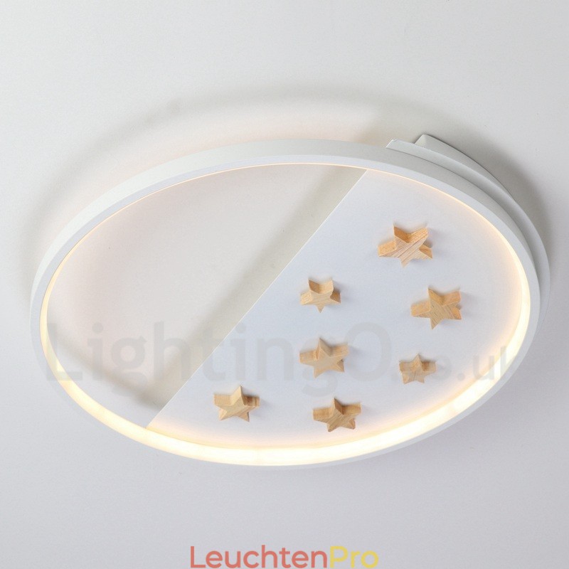 Dimmbare weiße Sterne Runde Holz Deckenleuchte Ultradünne Deckenlampe Kann Auch Als Wandleuchte Verwendet Werden