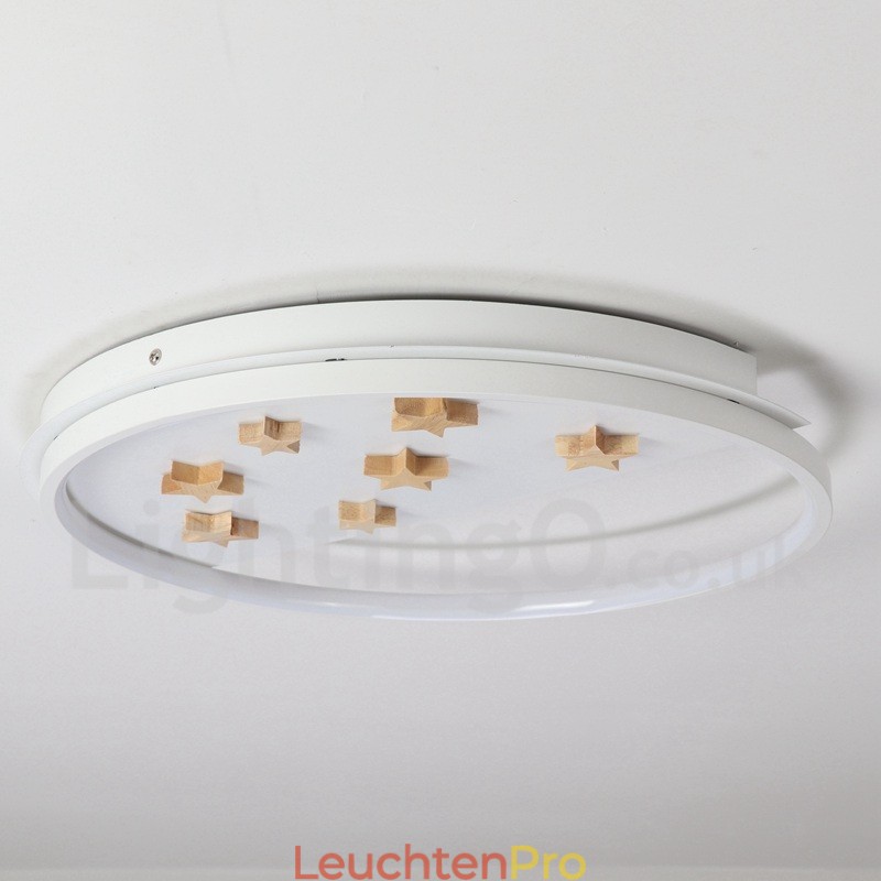 Dimmbare weiße Sterne Runde Holz Deckenleuchte Ultradünne Deckenlampe Kann Auch Als Wandleuchte Verwendet Werden