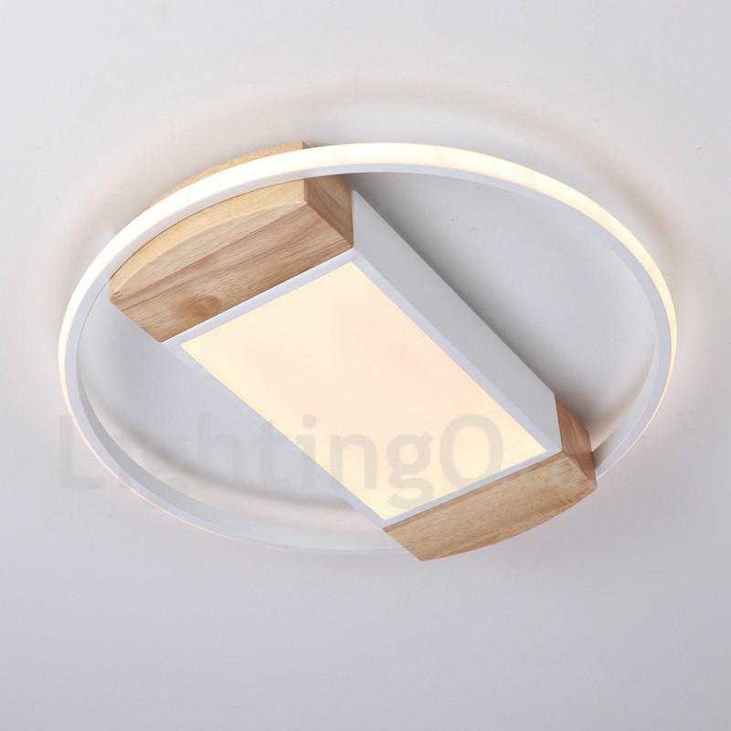 Dimmbare weiße runde Holz-Deckenleuchte, ultradünne Deckenlampe, kann auch als Wandleuchte verwendet werden