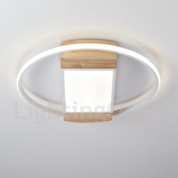 Dimmbare weiße runde Holz-Deckenleuchte, ultradünne Deckenlampe, kann auch als Wandleuchte verwendet werden