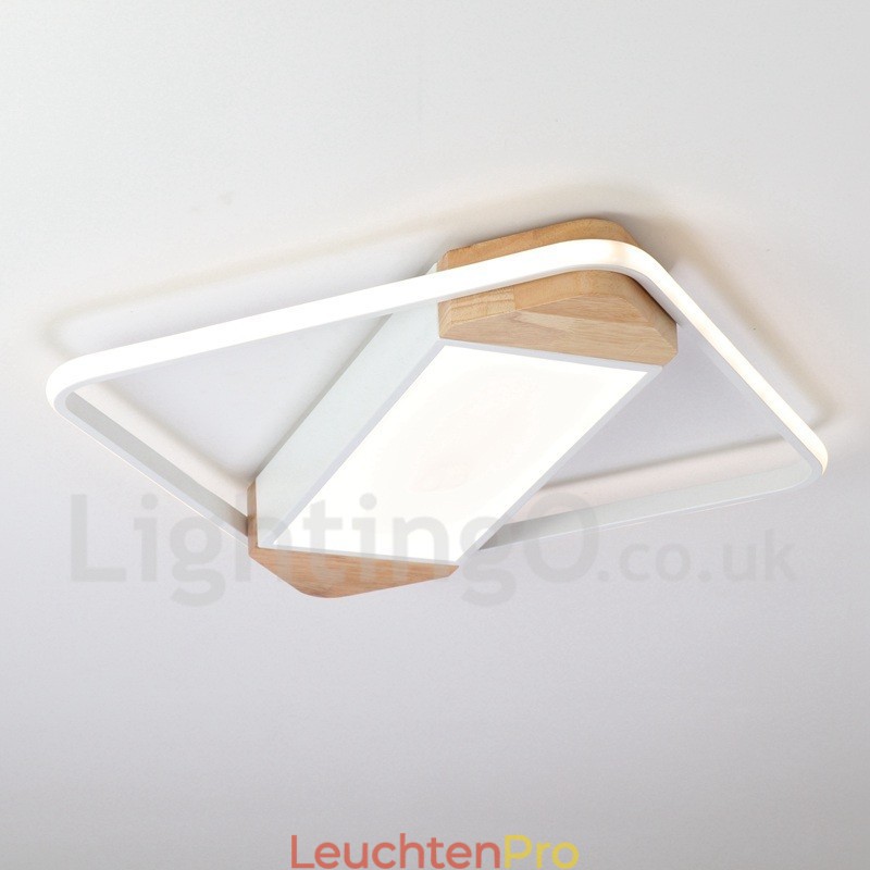 Dimmbare weiße quadratische Holz-Deckenleuchte, ultradünne Deckenlampe, kann auch als Wandleuchte verwendet werden