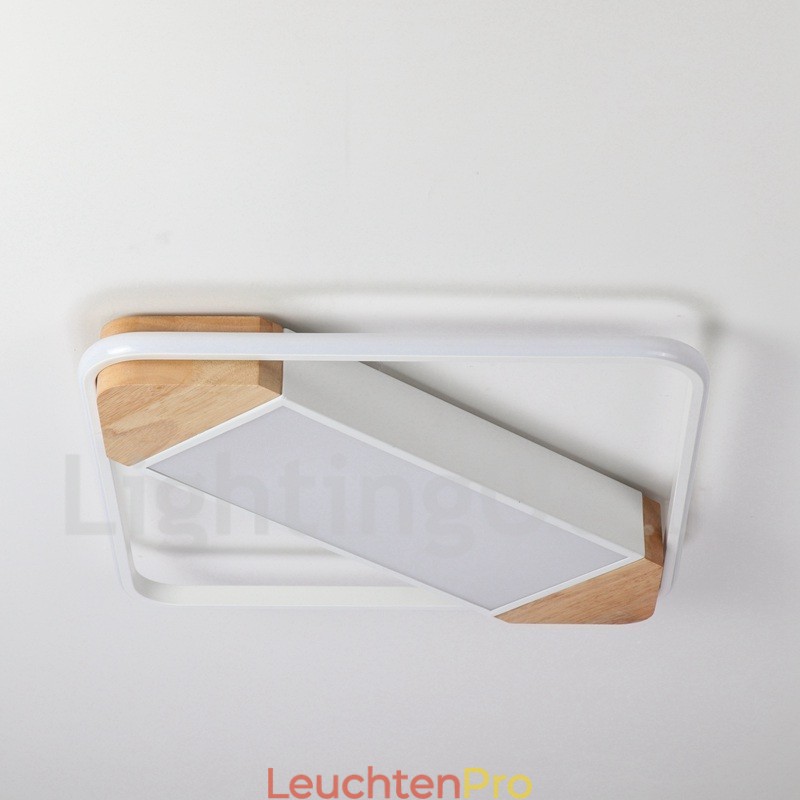 Dimmbare weiße quadratische Holz-Deckenleuchte, ultradünne Deckenlampe, kann auch als Wandleuchte verwendet werden