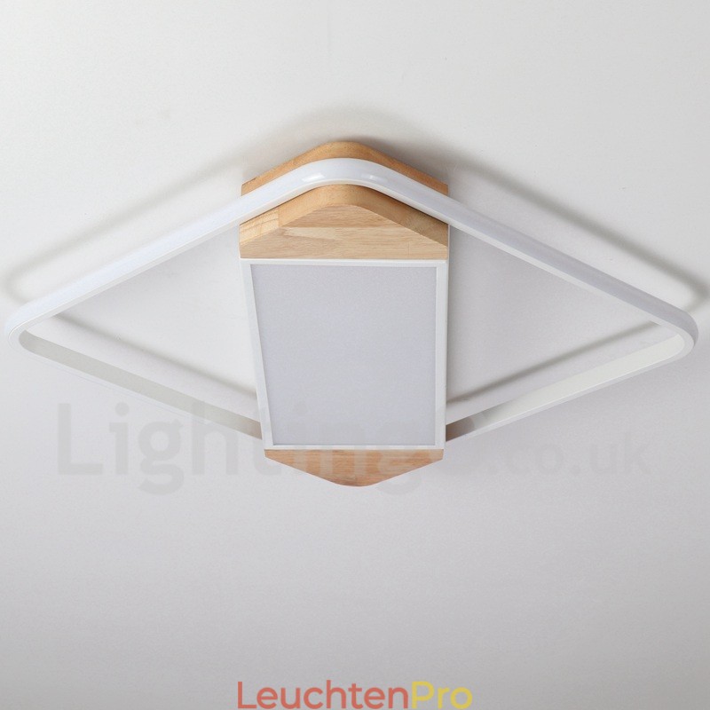 Dimmbare weiße quadratische Holz-Deckenleuchte, ultradünne Deckenlampe, kann auch als Wandleuchte verwendet werden