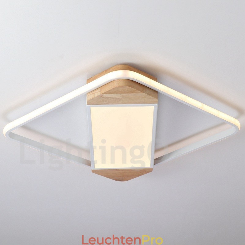 Dimmbare weiße quadratische Holz-Deckenleuchte, ultradünne Deckenlampe, kann auch als Wandleuchte verwendet werden