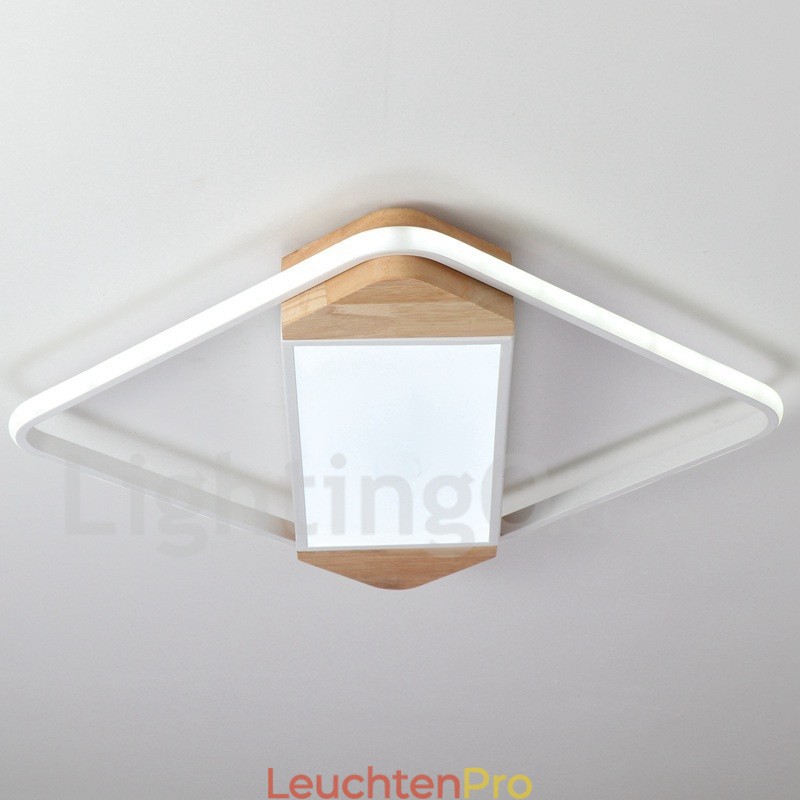Dimmbare weiße quadratische Holz-Deckenleuchte, ultradünne Deckenlampe, kann auch als Wandleuchte verwendet werden