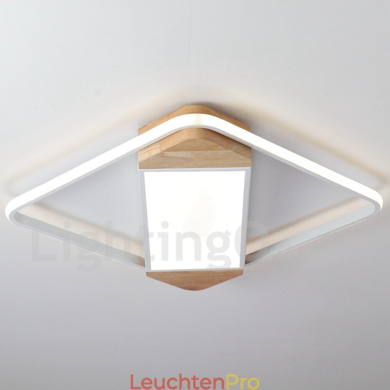 Dimmbare weiße quadratische Holz-Deckenleuchte, ultradünne Deckenlampe, kann auch als Wandleuchte verwendet werden