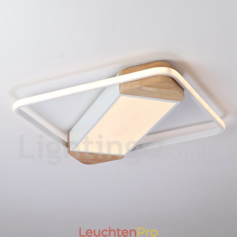 Dimmbare weiße quadratische Holz-Deckenleuchte, ultradünne Deckenlampe, kann auch als Wandleuchte verwendet werden