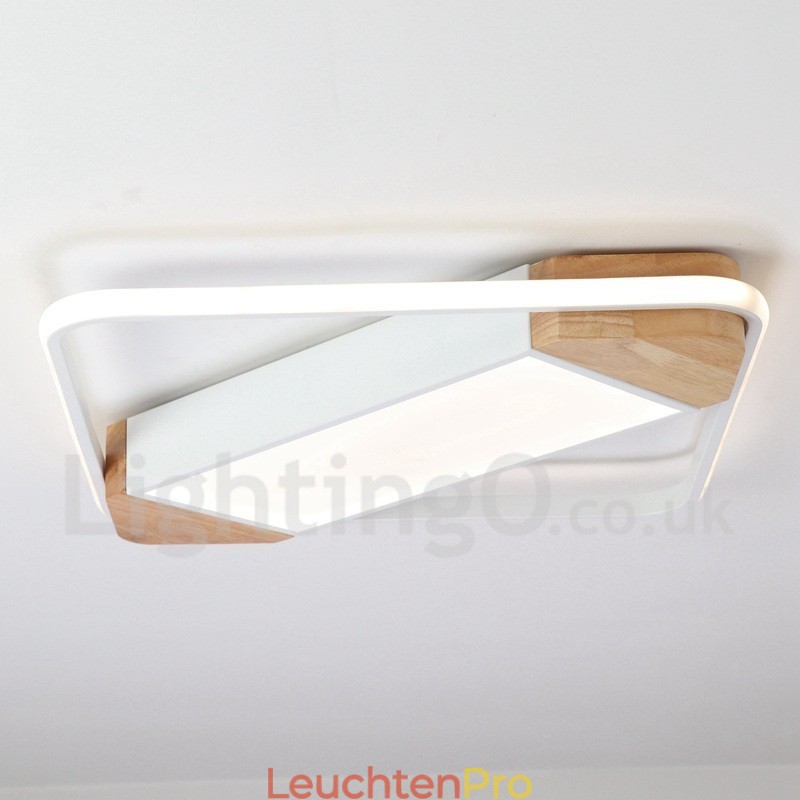 Dimmbare weiße quadratische Holz-Deckenleuchte, ultradünne Deckenlampe, kann auch als Wandleuchte verwendet werden