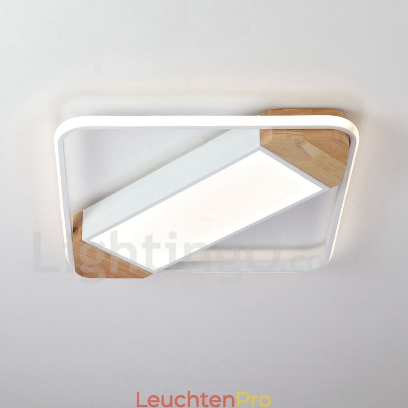 Dimmbare weiße quadratische Holz-Deckenleuchte, ultradünne Deckenlampe, kann auch als Wandleuchte verwendet werden