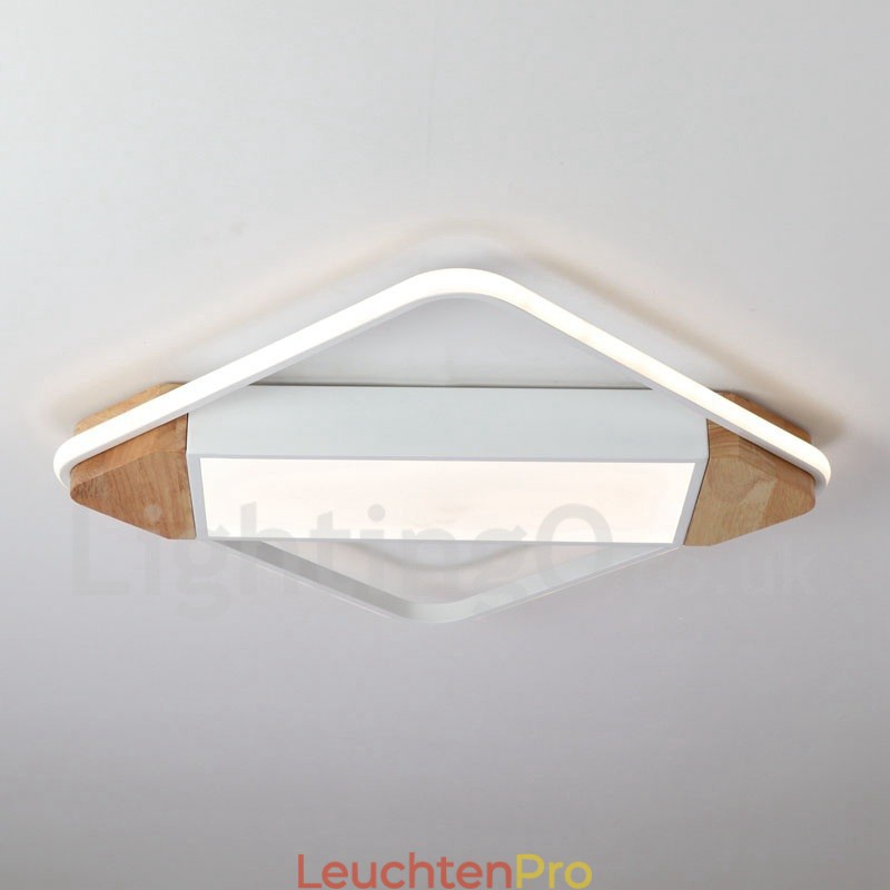 Dimmbare weiße quadratische Holz-Deckenleuchte, ultradünne Deckenlampe, kann auch als Wandleuchte verwendet werden