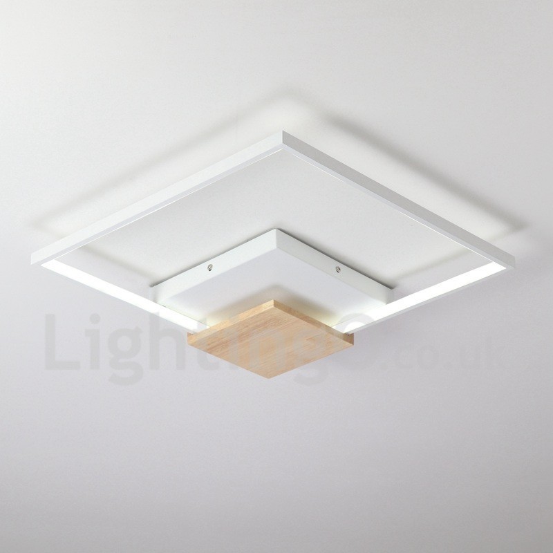 Dimmbare weiße quadratische Holz-Deckenleuchte, ultradünne Deckenlampe, kann auch als Wandleuchte verwendet werden