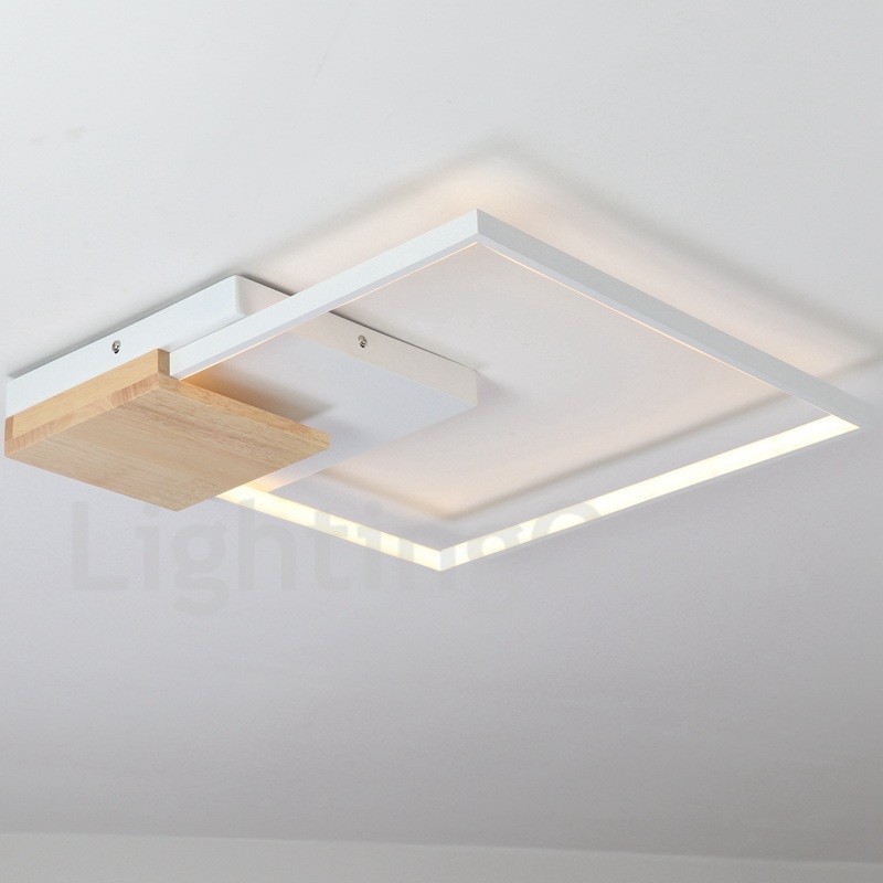 Dimmbare weiße quadratische Holz-Deckenleuchte, ultradünne Deckenlampe, kann auch als Wandleuchte verwendet werden