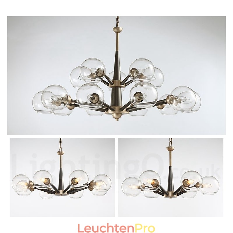 Rustikaler Kronleuchter im Retro-Vintage-Stil „Magic Bean“ mit mehrfarbigen Glasschirmen