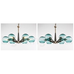 Rustikaler Kronleuchter im Retro-Vintage-Stil „Magic Bean“ mit mehrfarbigen Glasschirmen