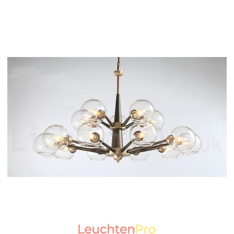 Rustikaler Kronleuchter im Retro-Vintage-Stil „Magic Bean“ mit mehrfarbigen Glasschirmen