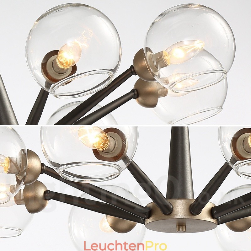 Rustikaler Kronleuchter im Retro-Vintage-Stil „Magic Bean“ mit mehrfarbigen Glasschirmen