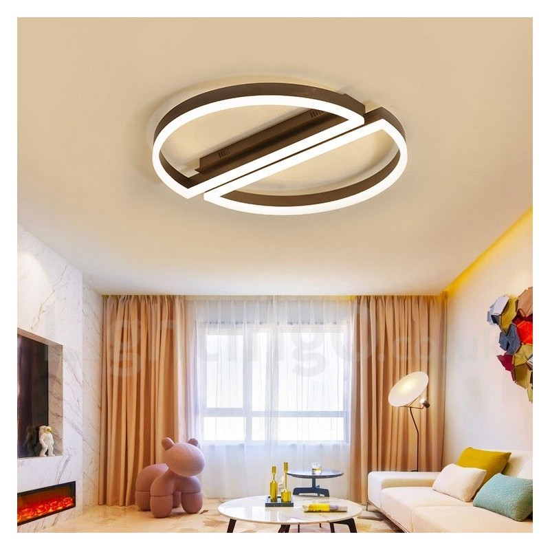 Runde, moderne Deckenleuchte aus Aluminium, Unterputzleuchte mit Ferndimmer, kann auch als Wandleuchte verwendet werden
