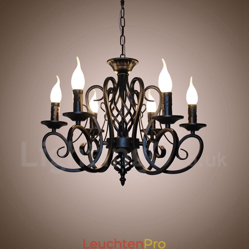 6 Licht Rustikalen Retro Vintage Schwarz Weiß Anhänger Kerze Kronleuchter