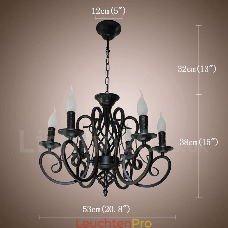 6 Licht Rustikalen Retro Vintage Schwarz Weiß Anhänger Kerze Kronleuchter