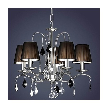 Stoff Lampenschirm Kristall Kronleuchter 5 Lichter Stoff Lampenschirm Kristall Kronleuchter 5 Lichter