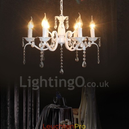 6 Licht Kristall Rustikal Retro Vintage Weiß Anhänger Kerze Kronleuchter 6 Licht Kristall Rustikal Retro Vintage Weiß Anhänger Kerze Kronleuchter