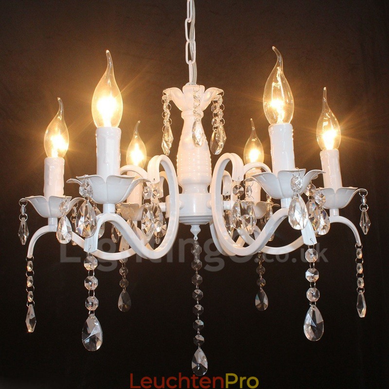 6 Licht Kristall Rustikal Retro Vintage Weiß Anhänger Kerze Kronleuchter