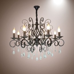 8 Licht Kristall Rustikal Retro Vintage Schwarz Anhänger Kerze Kronleuchter