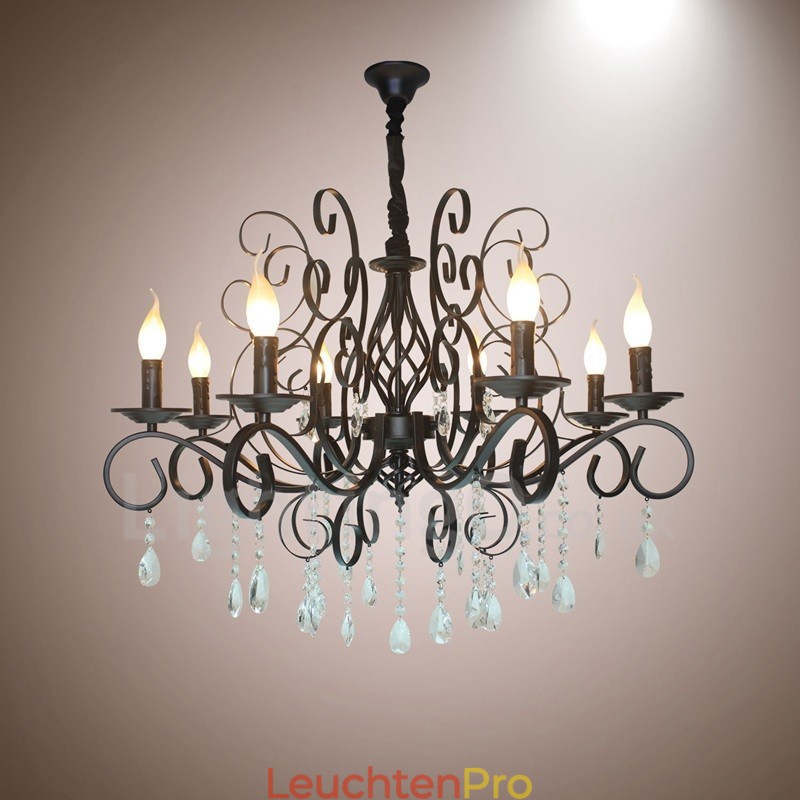 8 Licht Kristall Rustikal Retro Vintage Schwarz Anhänger Kerze Kronleuchter