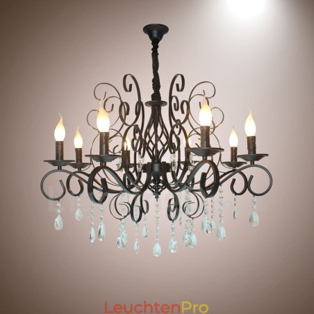 8 Licht Kristall Rustikal Retro Vintage Schwarz Anhänger Kerze Kronleuchter