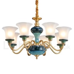 Retro Vintage Messing Keramik Anhänger Kerze Kronleuchter mit Glasschirmen
