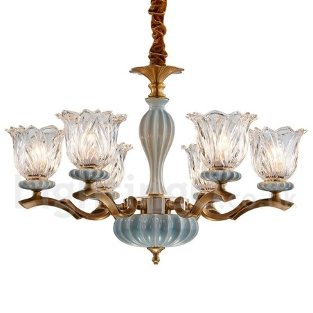 Retro Vintage Messing Keramik Anhänger Kerze Kronleuchter mit Glasschirmen Retro Vintage Messing Keramik Anhänger Kerze Kronleuchter mit Glasschirmen