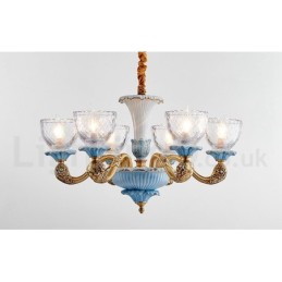 Retro Vintage Messing Keramik Anhänger Kerze Kronleuchter mit Glasschirmen
