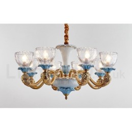 Retro Vintage Messing Keramik Anhänger Kerze Kronleuchter mit Glasschirmen