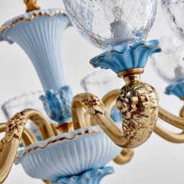 Retro Vintage Messing Keramik Anhänger Kerze Kronleuchter mit Glasschirmen